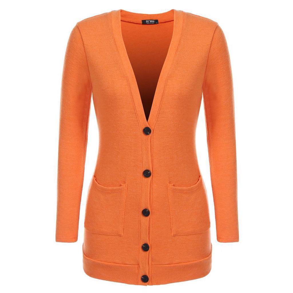 Women Casual V Neck Long Sleeve Solid Button Front Knit Cardigan