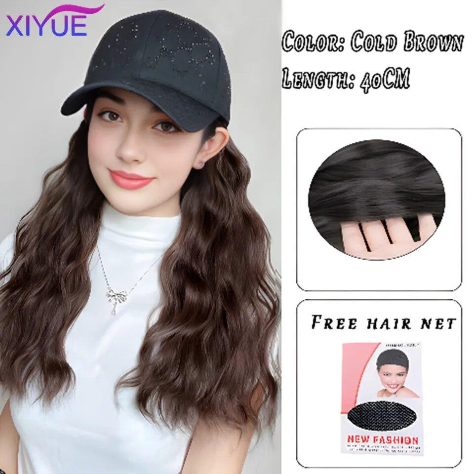 Kapelusz peruka kobiece długie włosy jednoczęściowy kobiecy fason leniwe lekko kręcone włosy czapka z daszkiem peruka pełne nakrycie głowy