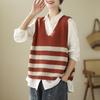 Damen Strickjacke Gilet High-End Gestreiftes Strickoberteil Locker Weste für Herbst und Winter