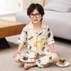 Boys Cotton Pajama Set Short Sleeve Hoodie Pants Cartoon Print Kids Sleepwear Home Outfit Ages 8