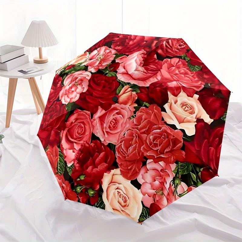 1 Stück Rose, Floralmuster Regenschirm - 8-Speichen Automatisches Öffnen/Schließen, Modischer Kompakter Regenschirm für Outdoor-Abenteuer yy250813127
