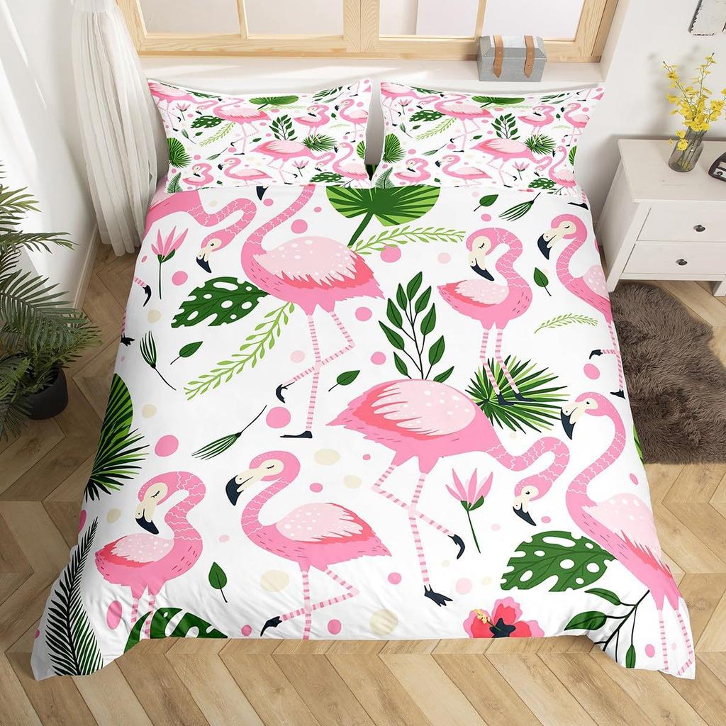 Tropical Flamingo Pattern Quilt Cover Bedding Set Three-Piece Quilt Cover Suitable For Bedroom Decoration