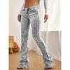 Fashion Women's Gray Low-Rise Slim Fit Bootcut Jeans Snow Wash Streetwear Elegant Denim Pants