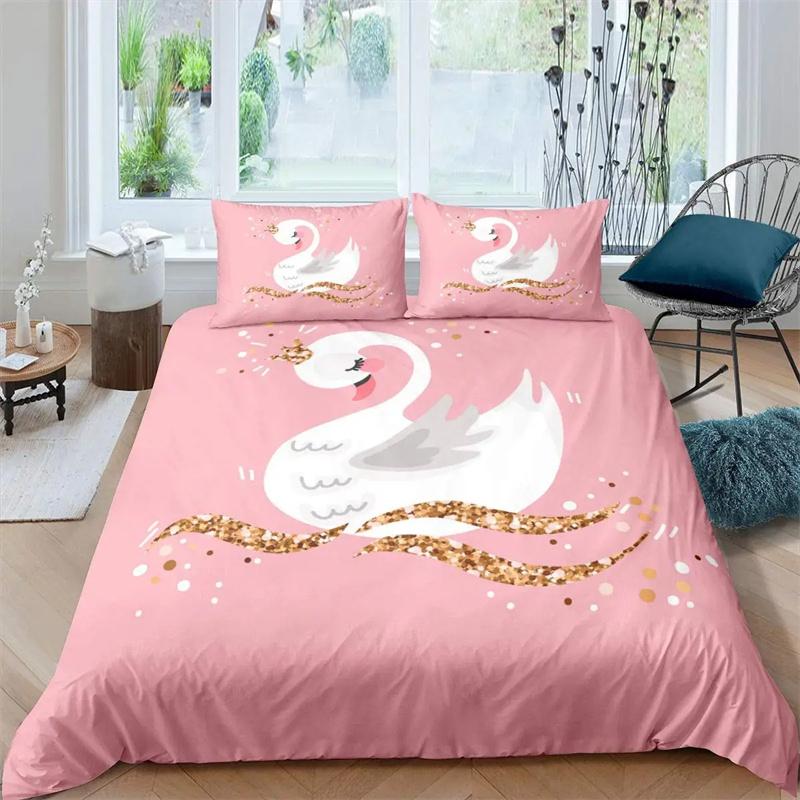 Husa de plapumă cu trandafir roșu și lebădă neagră și albă Cuvertură romantică cu flori Paturi cu animale sălbatice pentru decor cameră de zi Femeie Doamnă Nuntă