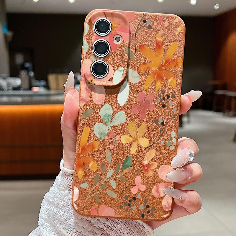 Luxury Flowers Print Case For Samsung S26 Ultra A57 A37 A17 A18 S25 S24 S23 S22 Ultra S21 FE A15 A35 A55 A16 A36 A56 5G Leather Texture Soft Cover