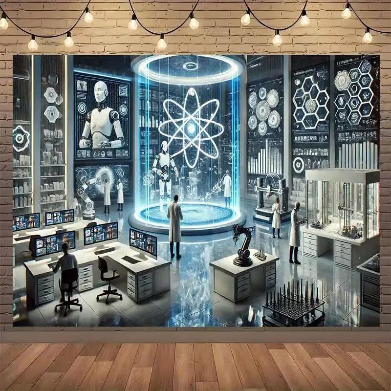 Futuristic Tech Lab Backdrop, STEM Classroom & Science Fair Decor