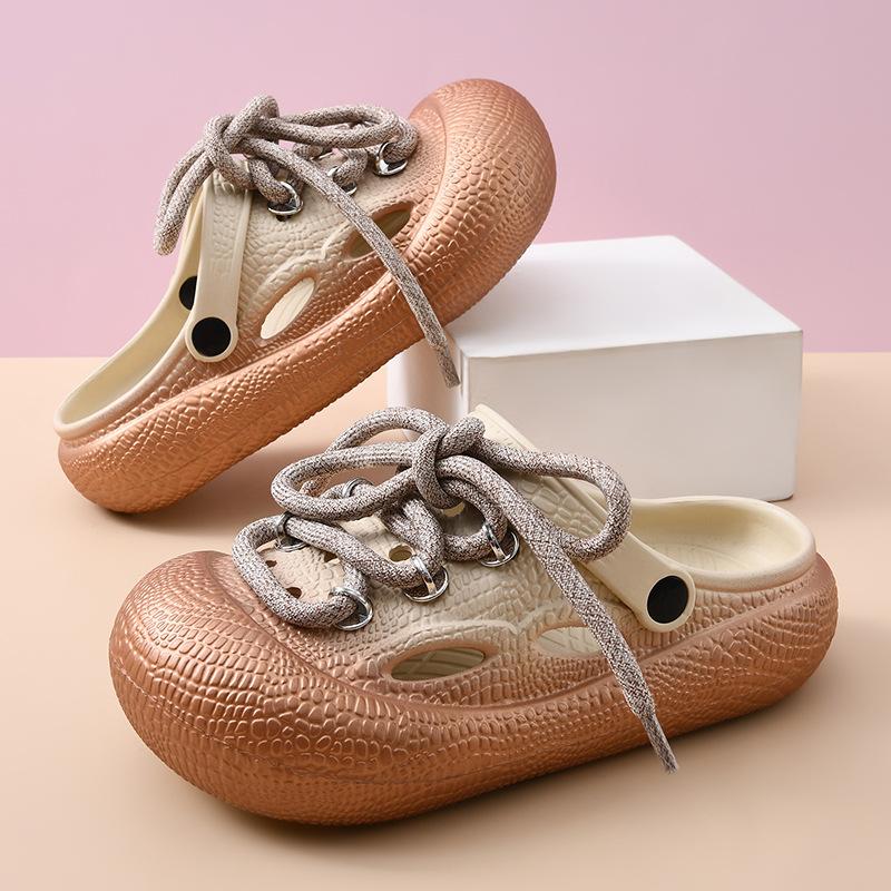 Fashion Plus Size Summer Platform Sandals For Women Men Home Street Garden Shoes Lace-up Style Silver Gold Clogs Couples Beach Slippers