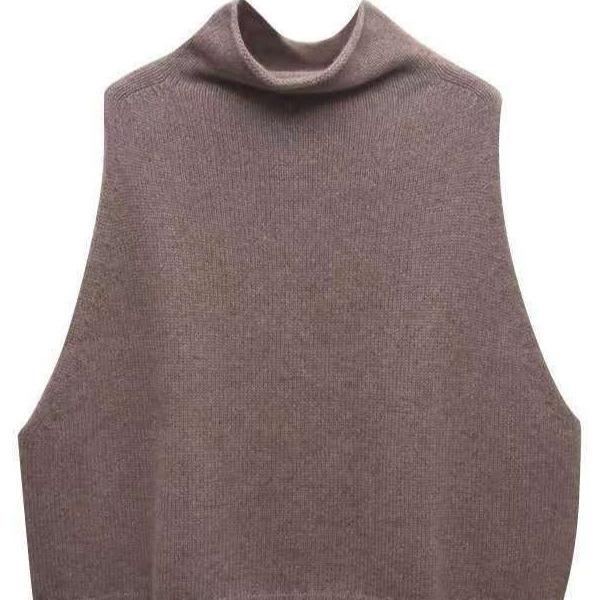 Plus Size Women's Wool Vest - Korean Style High-Neck Knitted Sweater