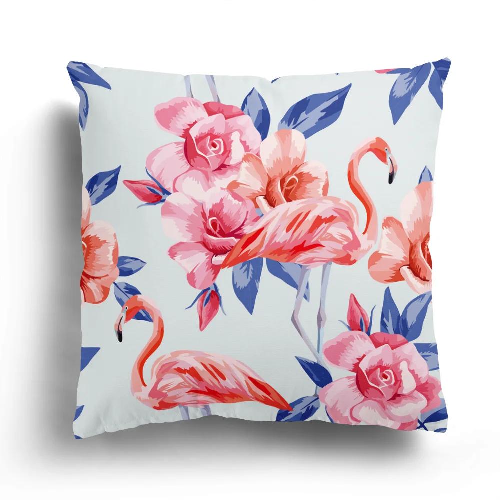Tropical Plant Flamingo Print Pattern Cushion Cover for Home Living Room Sofa Decoration Waist  Pillowcase