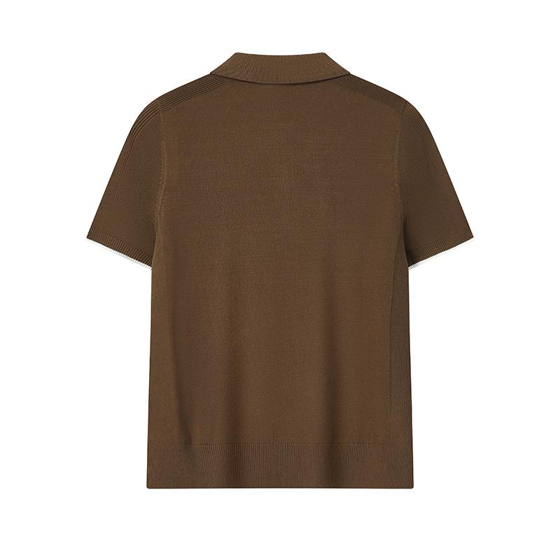 FILA White Fashion Simple Classic Retro Casual Versatile Comfortable Half-Zip Knitted Short Sleeve Sweater Women tops Valley-Brown F11W613406FBN