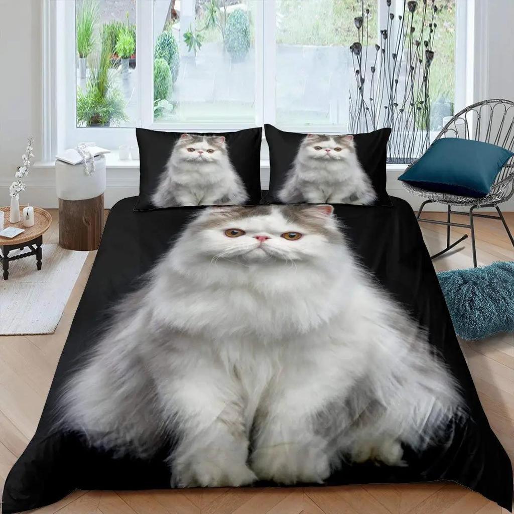 3D-Digitaldruck 2/3-teilig Bettbezug mit Tier- und Katzenmuster, Kissenbezug, Doppelbett-Set, Steppdecke, weiche Mikrofaser-Bettwäsche