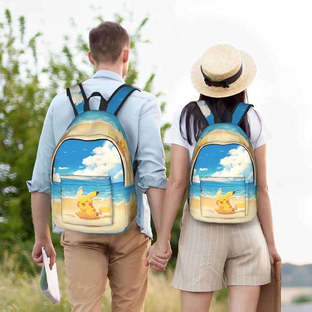 Fashion Pokemon Summer Vibes Theme Backpack Pikachu Mochilas Versatile For Work Retro Washable Rucksack