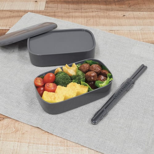 Monochrome Oval 2-Tier Lunch Container, 800ml, Charcoal Gray, 73646