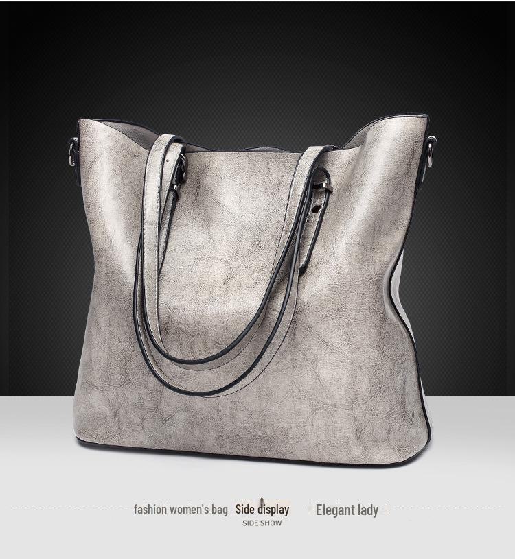 Trendy 2025 Retro Waxed Patent Leather Shoulder Tote for Women