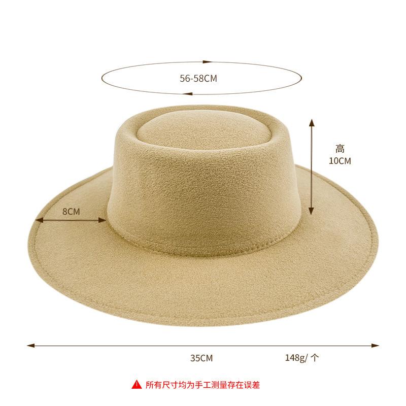 British style solid color big brim flat top top top hat French fashion jazz flat top woolen hat autumn and winter felt hat