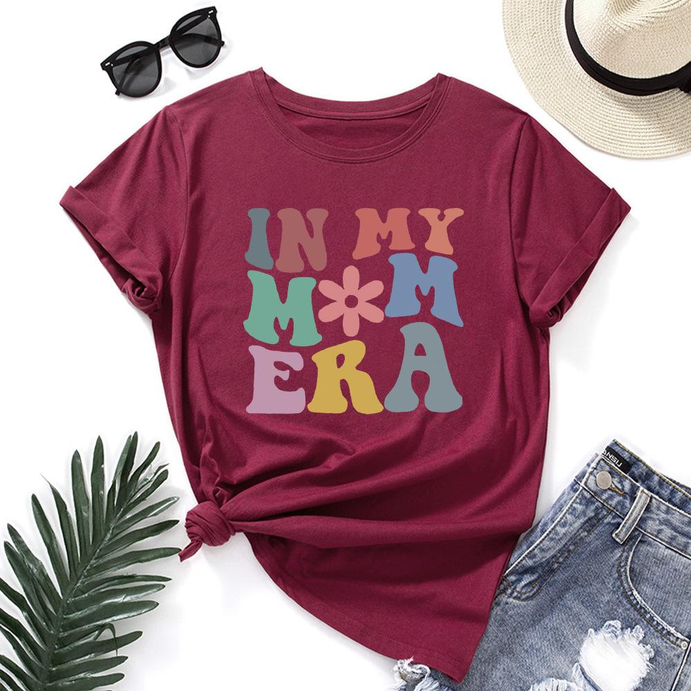 IN MY MOM Cotton T-Shirt Short Sleeve Round Neck Women 2d Print Tops
