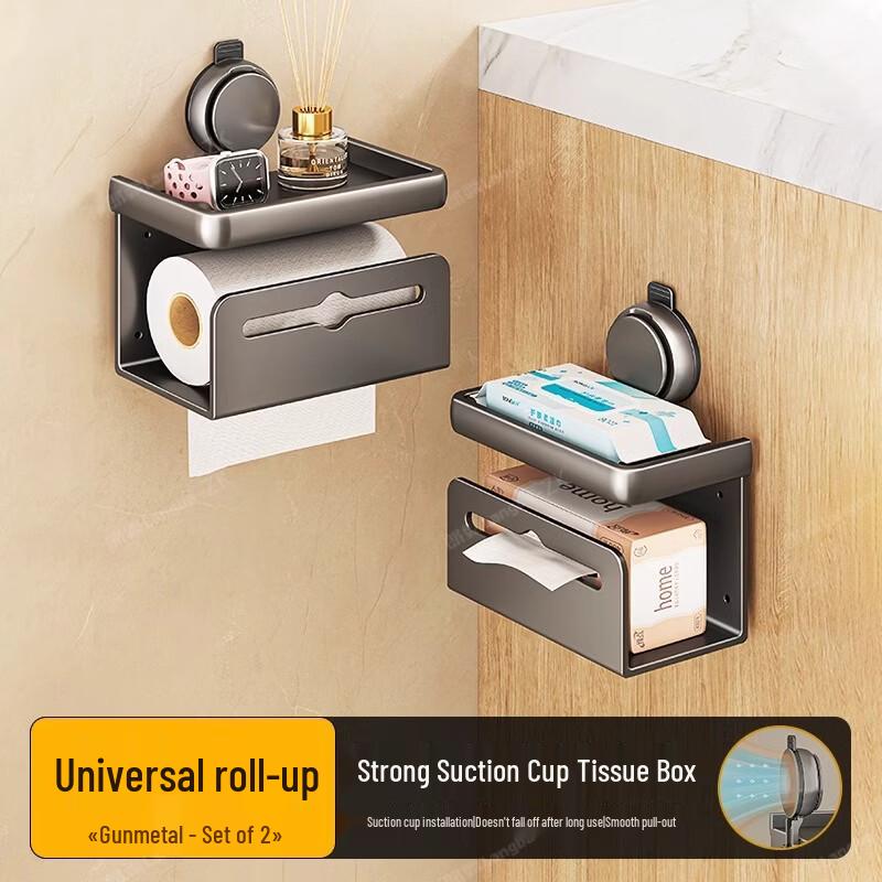 Handon Suction Cup Tissue Holder with Hooks (2-Pack)