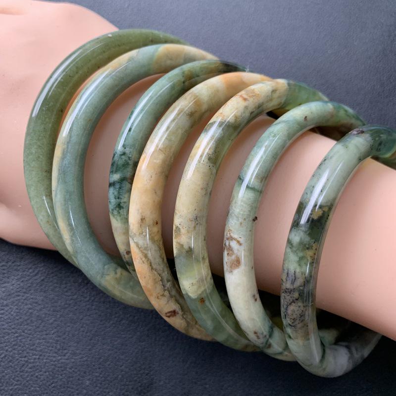 Earth Blue Xiuyan Jade & Flower Jade Bracelet 58/59