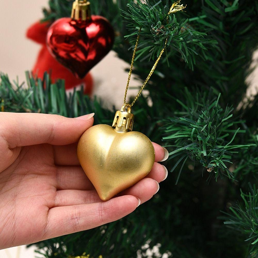 12Pcs Plastic Heart Shape Christmas Ball Bright Christmas Pendants  for Home