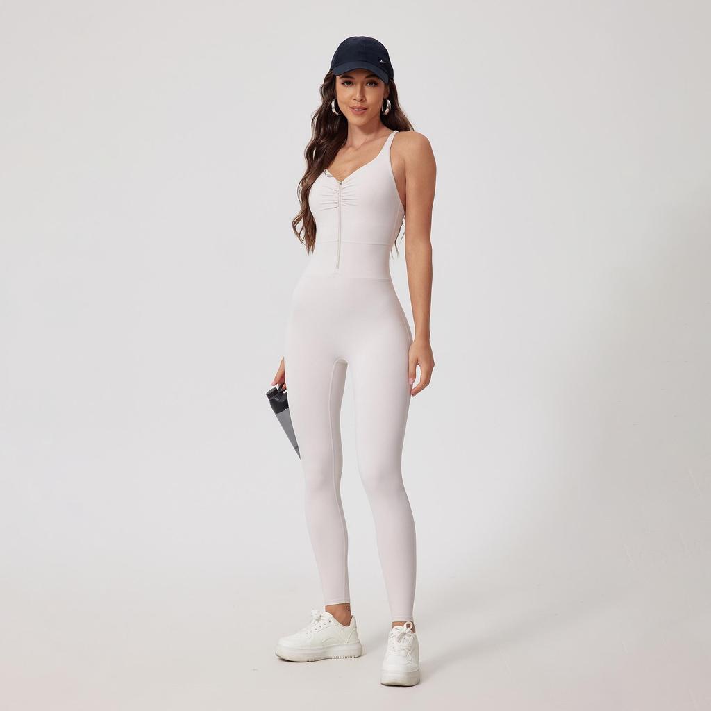 Nude Feel Quick-Dry Zipper Yoga Jumpsuit for Outdoor Fitness & Running