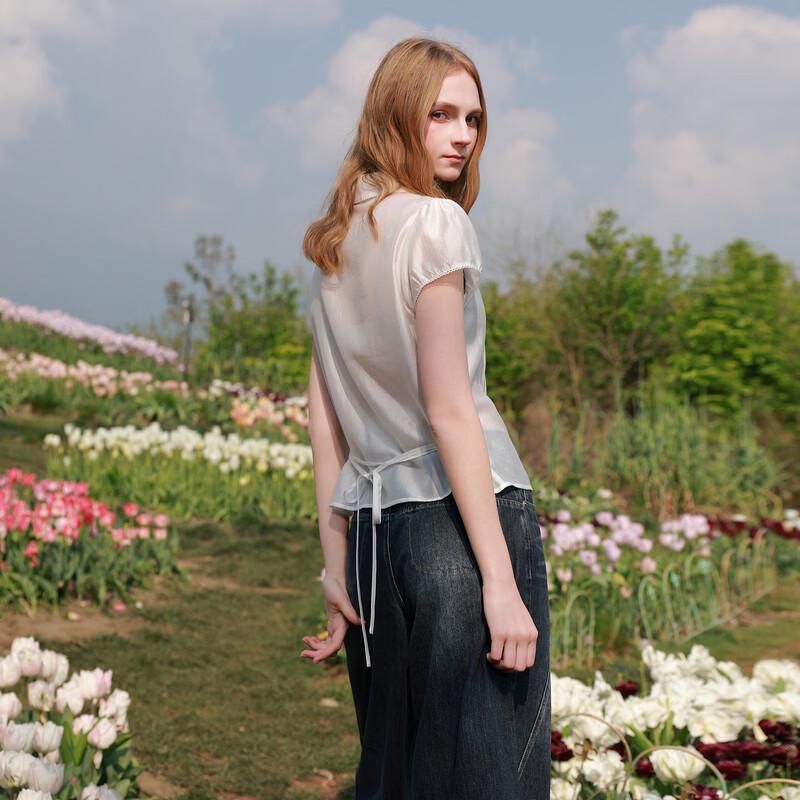 Sweet Peter Pan Collar Puff Short Sleeve Blouse