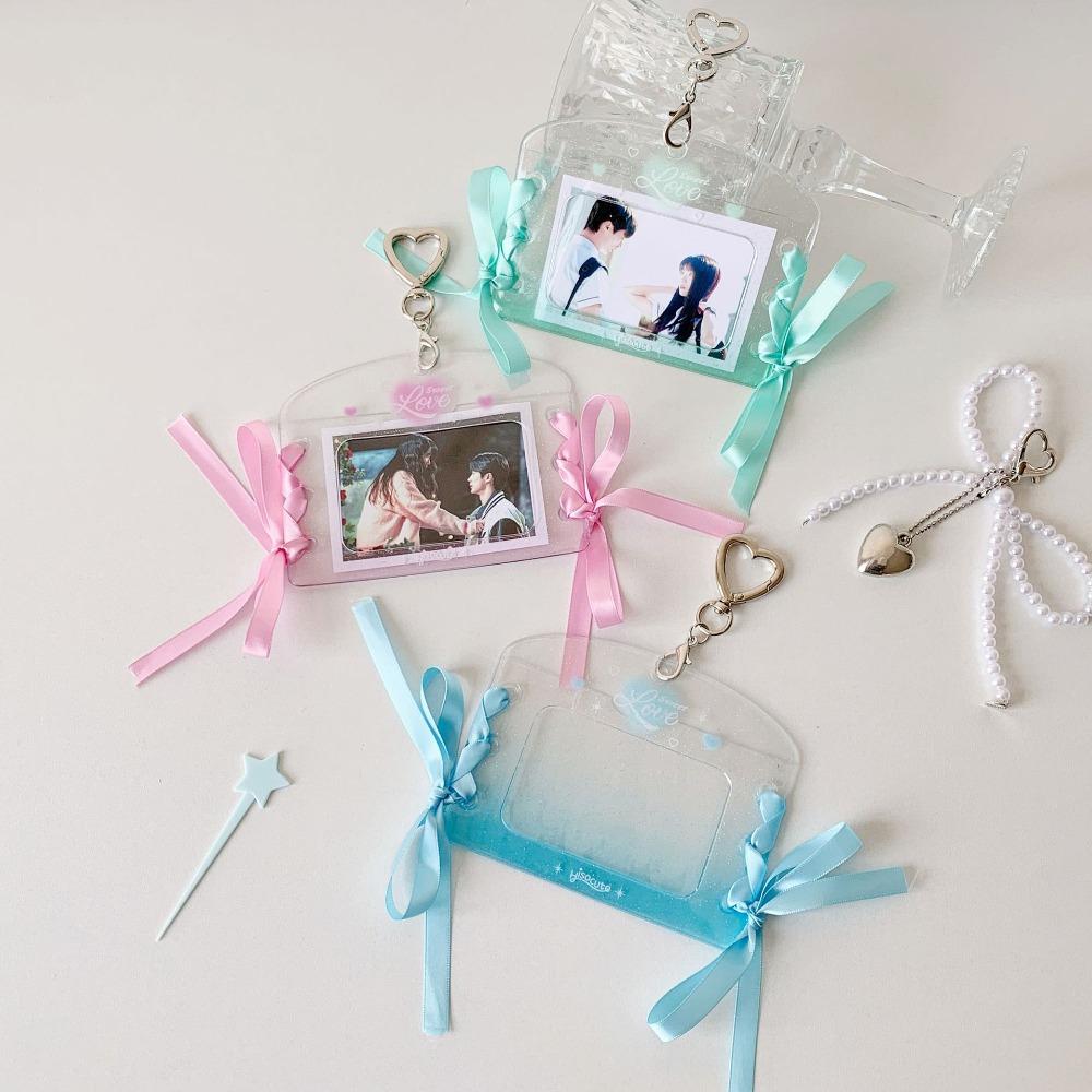 Love Heart Pendant DIY Ribbon Photocard Holder Idol Card Display Protector  School Stationery