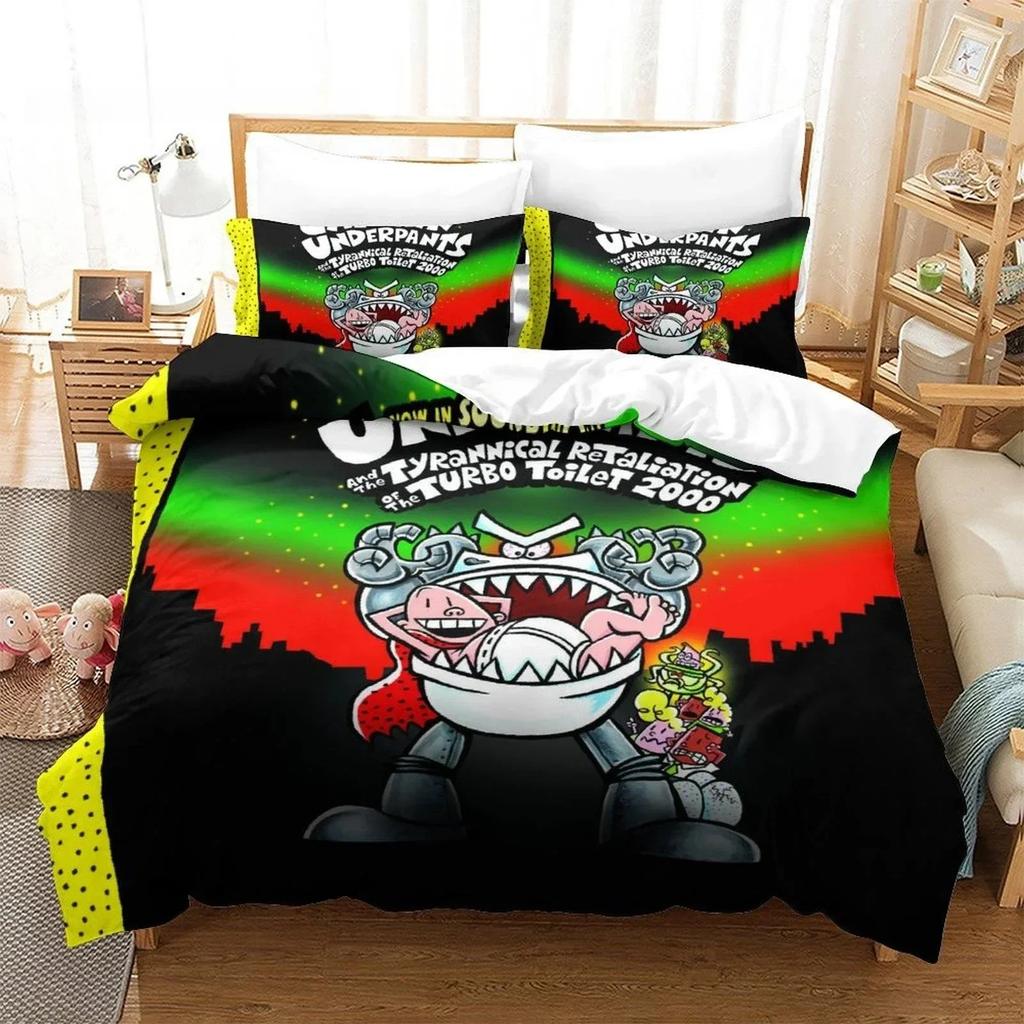 Fashion Carton Kawai Captain Underpants Beding Set Print With Pilowcase Bed Soft Duvet Cover Soft Single Double Quen King-Sized Dimensionsd Dimensions