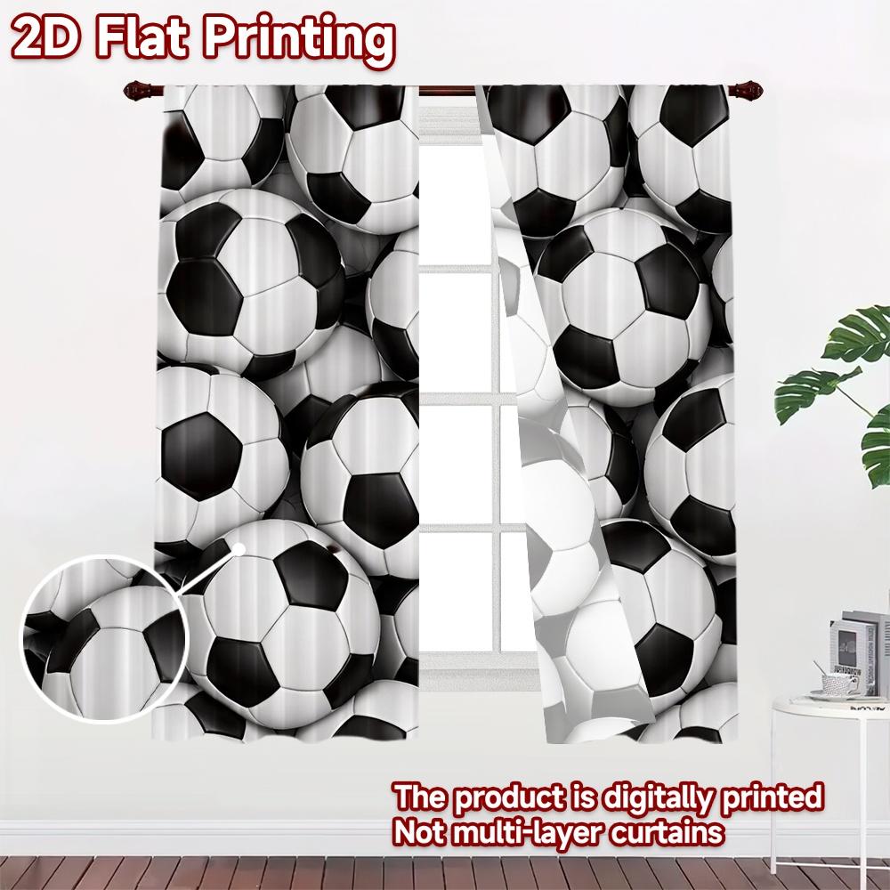 2D FLAT PRINTING 2pcs Curtains (Without Rod) Many Soccer Balls Popular Light Filtering Curtains Semi-Sheer Curtains Easter