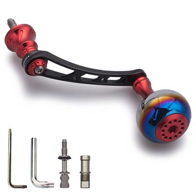 HEIGHTEN 56mm Reel Handle with 30mm Knob for Shimano Daiwa Universal Spinning Reel Aurora Series (SHIMANO) (DAIWA) (Red & Black) (393)