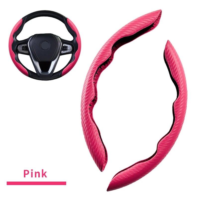 

Универсальный чехол из углеродного волокна для автомобильного рулевого колеса, нескользящий чехол для внутреннего декора, аксессуары розовый