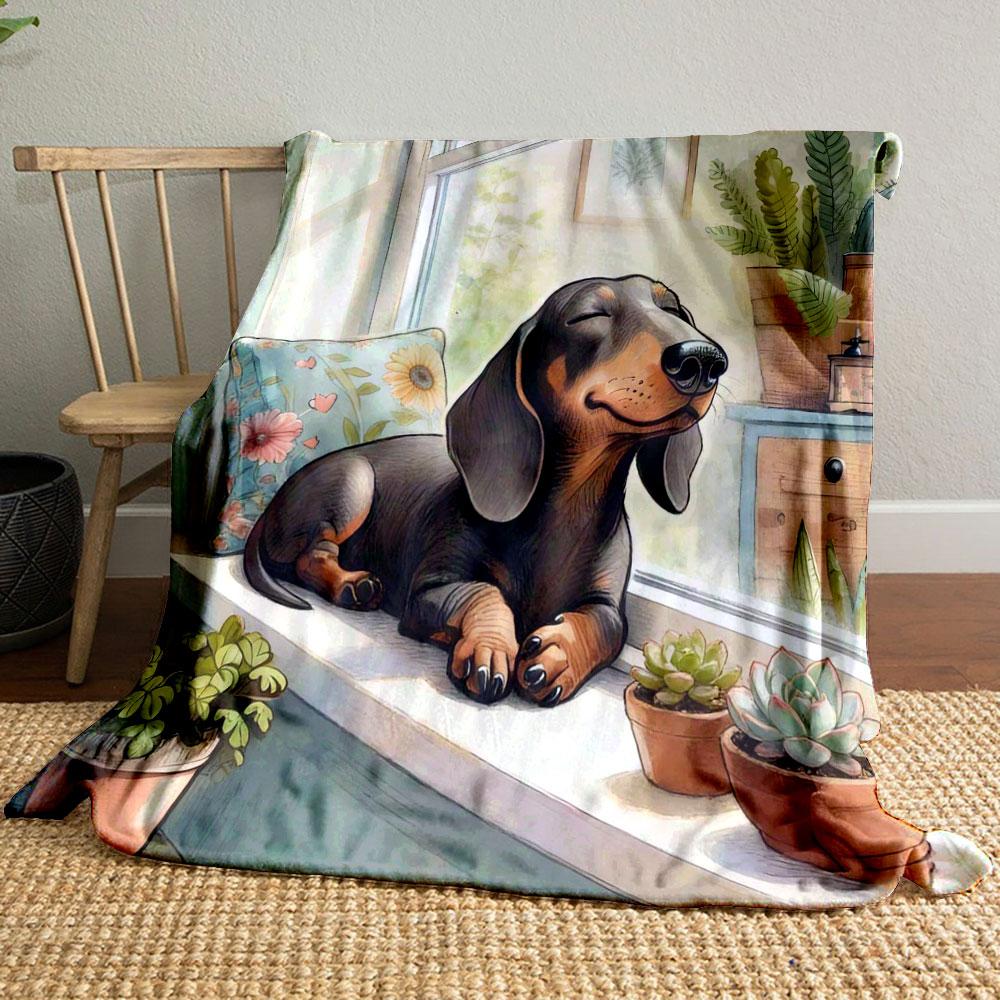 Multi-size Dachshund Theme Print Blanket Warm Soft Fluffy Kids and Adult Sofa Bed Throw Blanket Outdoor Travel Camping