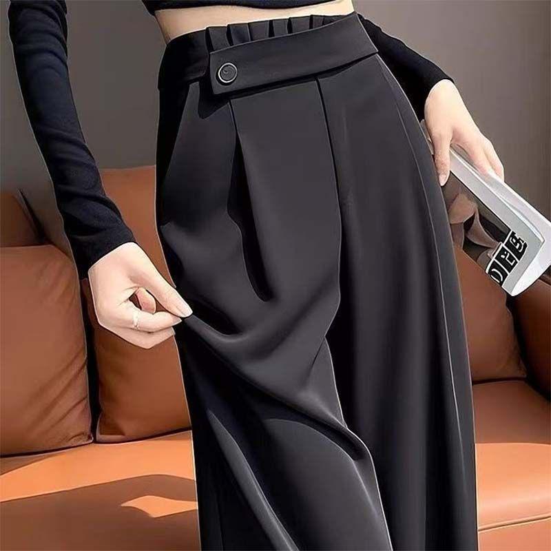 

2026 Spring & Autumn Khaki High-Waisted Wide-Leg Pants for Women, Petite Size, High-End Drape, Casual Narrow Fit 4XL (181-200 jin)