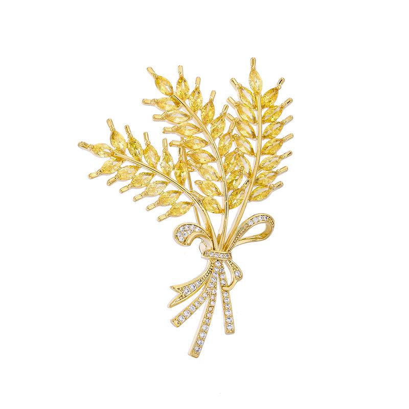 Weiman Trendy Plant Wheat Ear Corsage Lapel Pin Zinc Alloy Rhinestone Crystal Diamond Brooches for Girls Perfect Gift