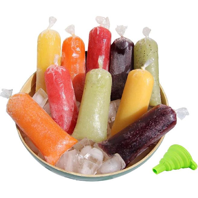 200 Pack Popsicle Mold Bags for Ice Pops Frozen Icies Yogurt Fruit Candy Bolis Durofrio Charamuscas| 3 x 10 inches| comes with a funnel