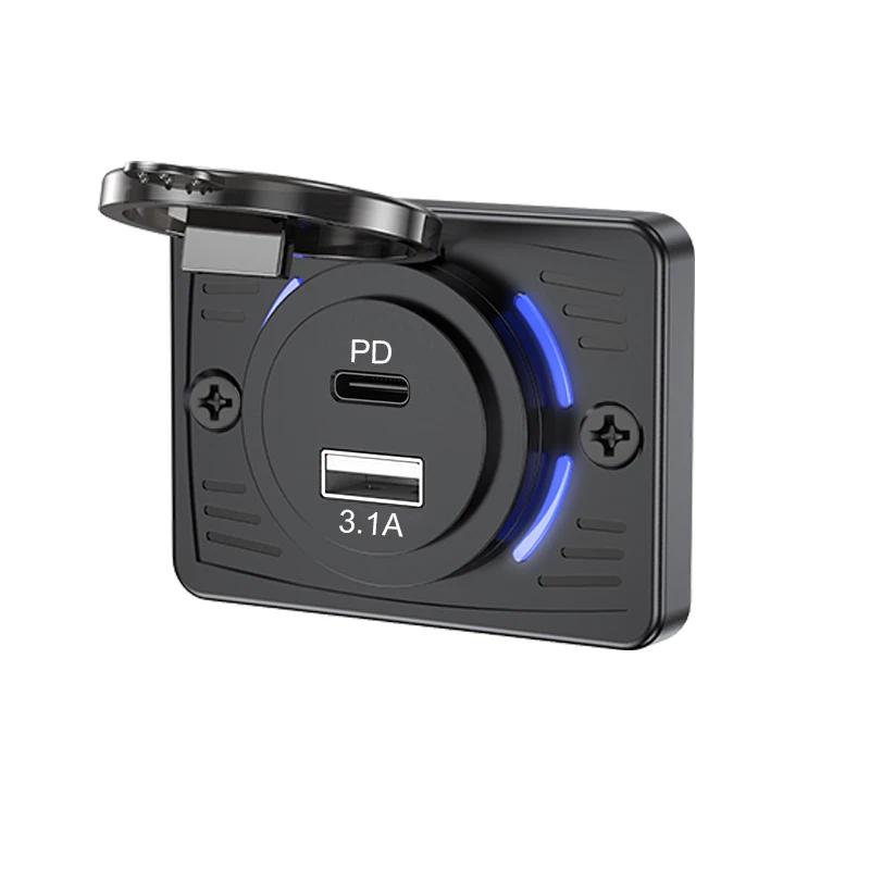12V/24V RV USB Outlet Dual USB PD30W+QC3.0 Car Charger Socket Panel Waterproof Quick Charger for Car Bus RV Truck Accessories