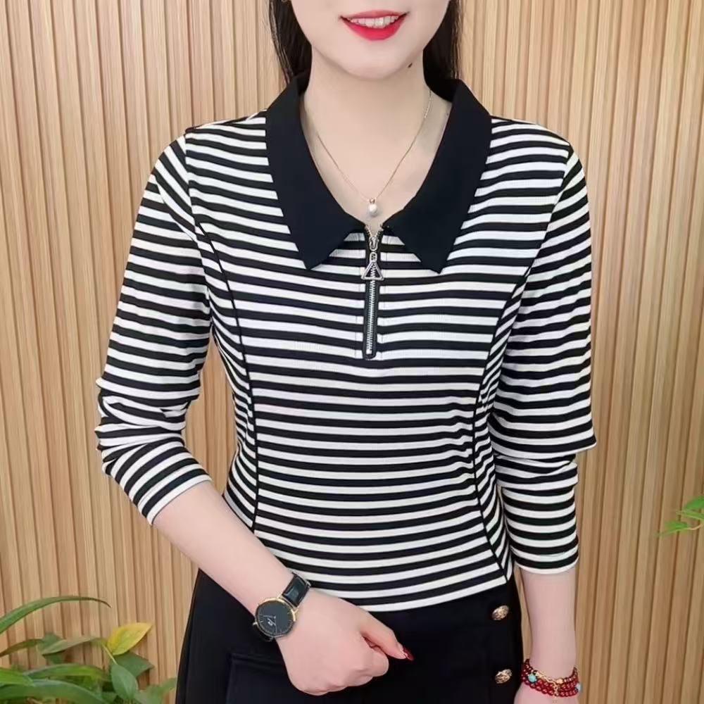 

2025 Autumn Stylish Peter Pan Collar Half-Zip Slimming Women s T-Shirt L