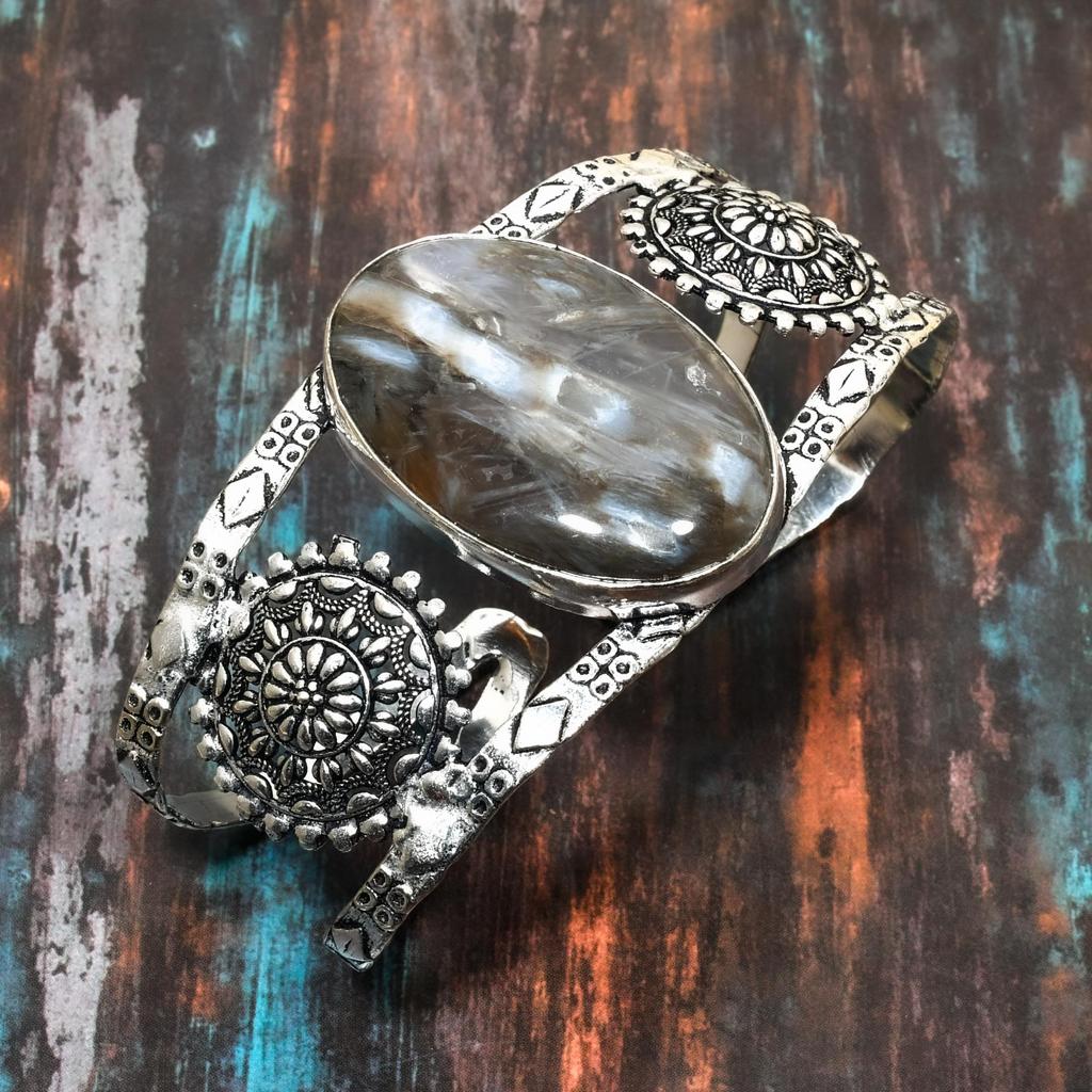 Röhren-Achat-Edelstein, 925er-Sterlingsilber, handgefertigt, erstaunlicher Schmuck, verstellbarer Armreif