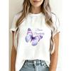 Women Casual T Shirt White Butterfly Dream Beautifully Print Summer Top For Everyday Wear