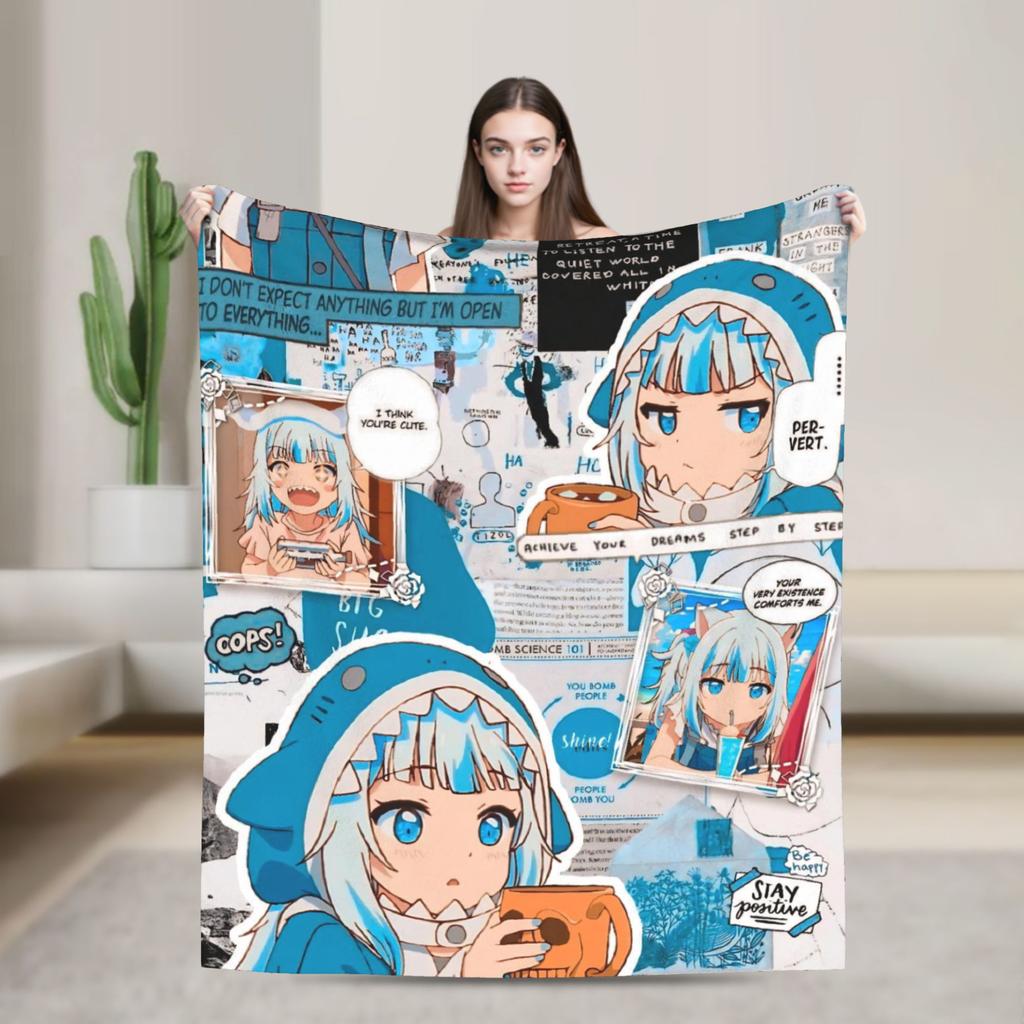 Super Warm Blanket Camping Sameko Saba VTuber Throw Blanket  Flannel Bedspread For Couch Bed Funny Sofa Bed Cover