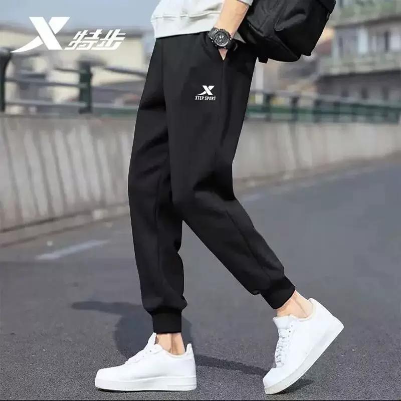 Xtep Fleece-Lined Straight-Leg Sports Pants for Men, Spring Knitted Sweatpants, Thickened Warm Casual Pants, Autumn and Winter Wide-Leg Long Pants
