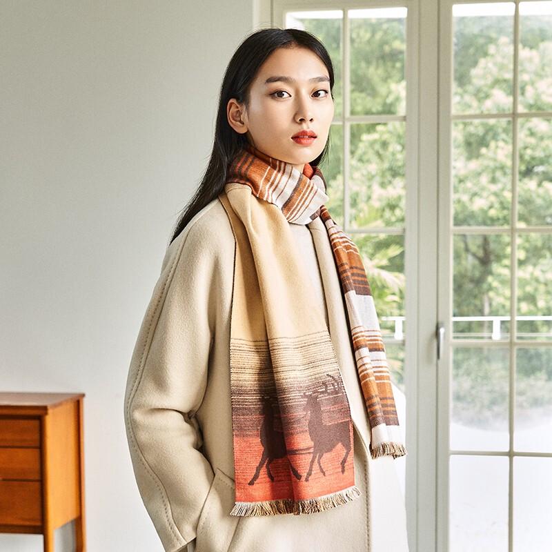 Wanshili Silk-Wool Fashion Scarf with Lucky Deer Gift Box