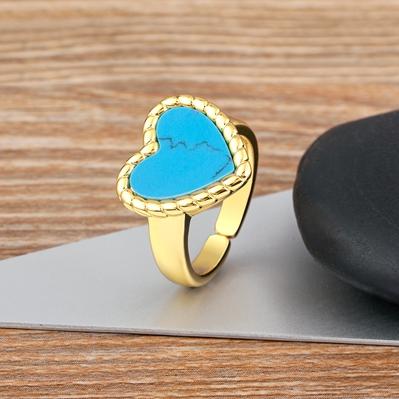 Nidin Daily Versatile Delicate Sweet Romantic Heart-shaped Natural Stone Adjustable Open Ring 5 Colors Fashion Party Jewelry