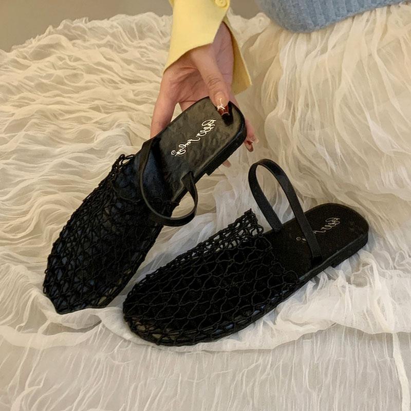 Fashion Fashion Mesh Breathable Women Slides Slippers Sandals Shoes Mules Summer Beach Female Round Toe Ladies Flats Slippers Shoes