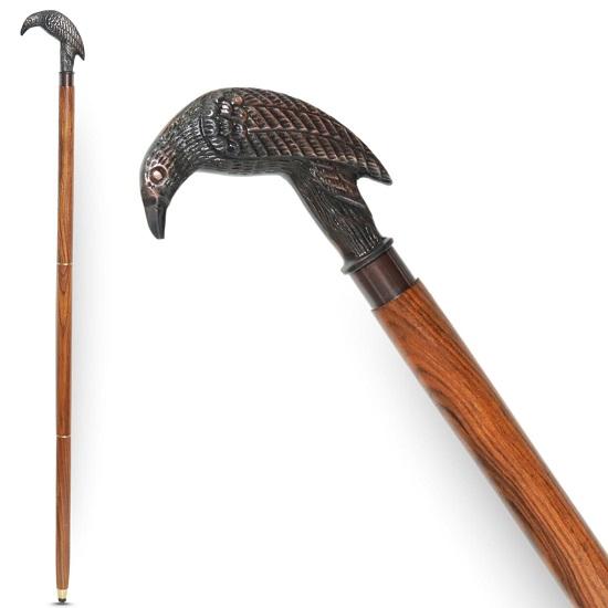 Brass Raven Handle Walking Stick: Gothic Style Cane