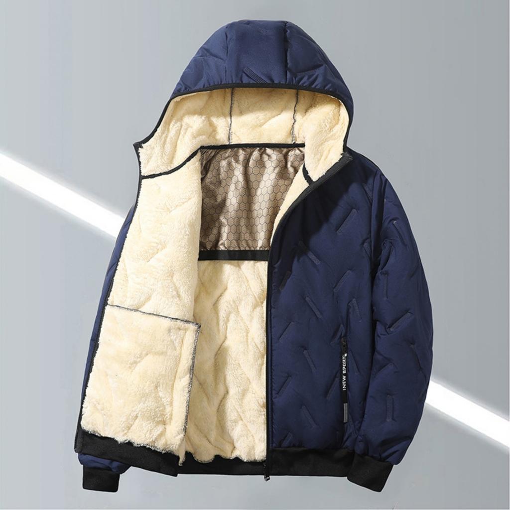 Hooded Cotton Jacket for Men with Plush Cotton Jacket for Winter, Warm Graphene Cotton Jacket, Ultrasonic Cotton Jacket for Men