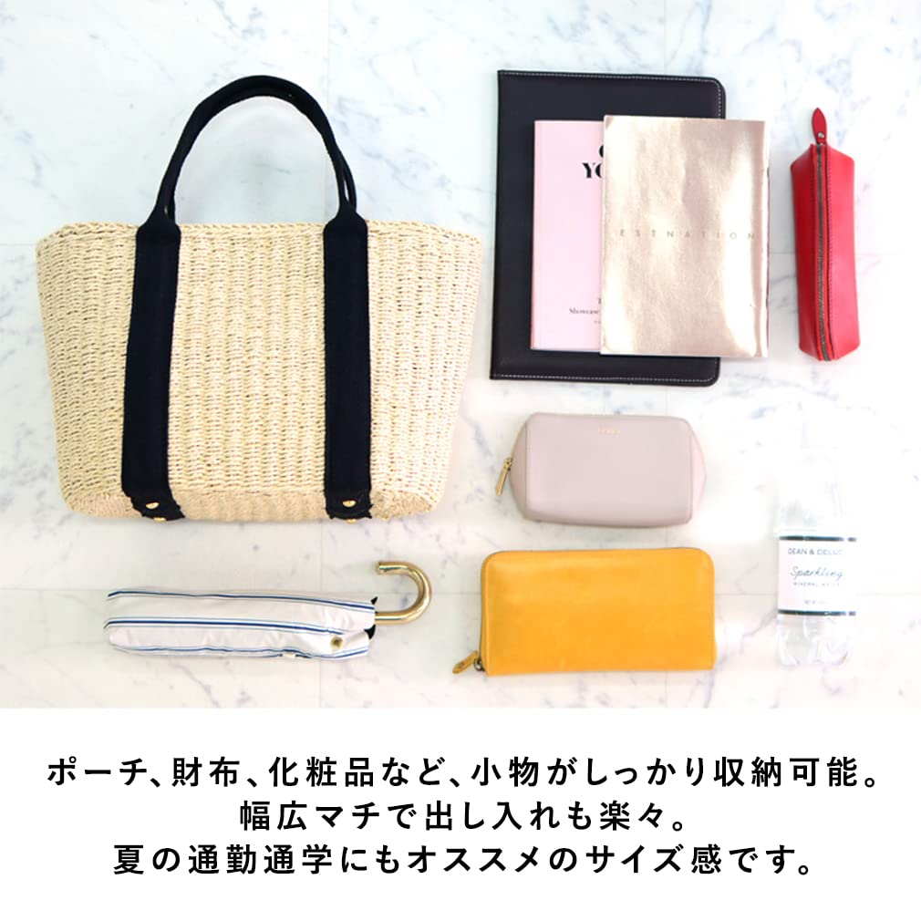 Vita Felice Basket Tote Bag with Tape Large Sturdy Woven Paper Tote Bag with Top Handle, Women's, Ultra-Lightweight, Capacity, Zipper, Hand-Knitted,