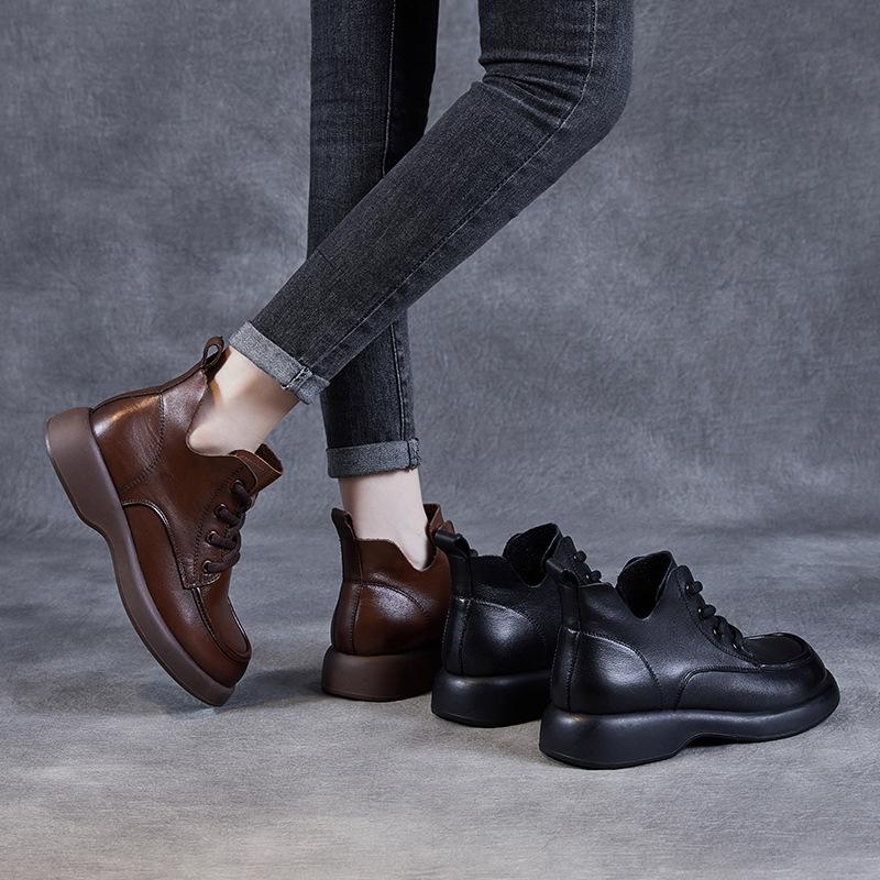 Martin boots women's new autumn low tube retro boots handmade V-mouth lace-up short boots