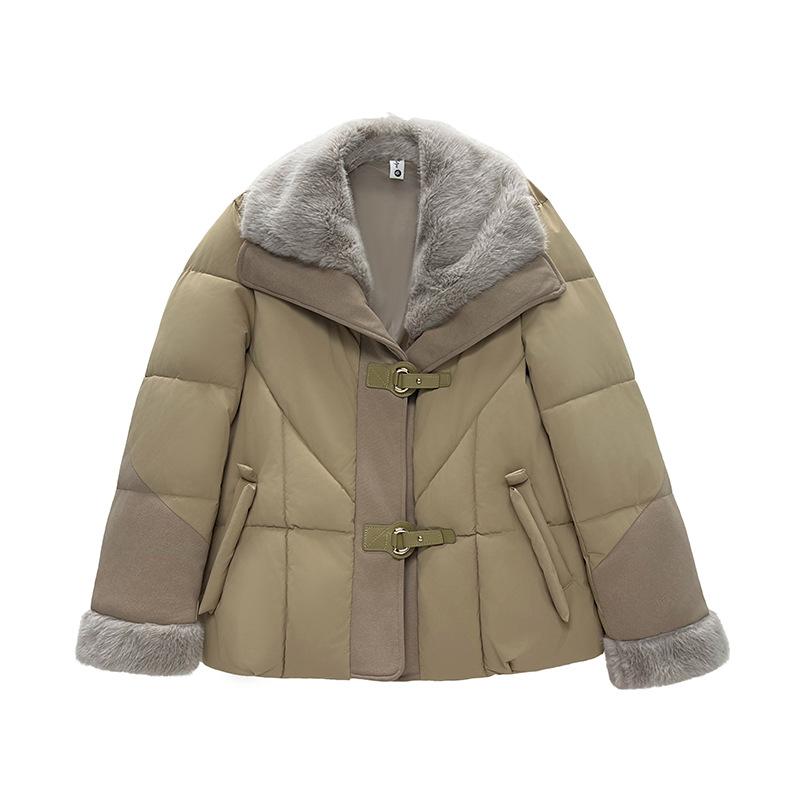 Damen Kurze Winddichte Verdickte Warme Winterjacke mit Pelzkragen