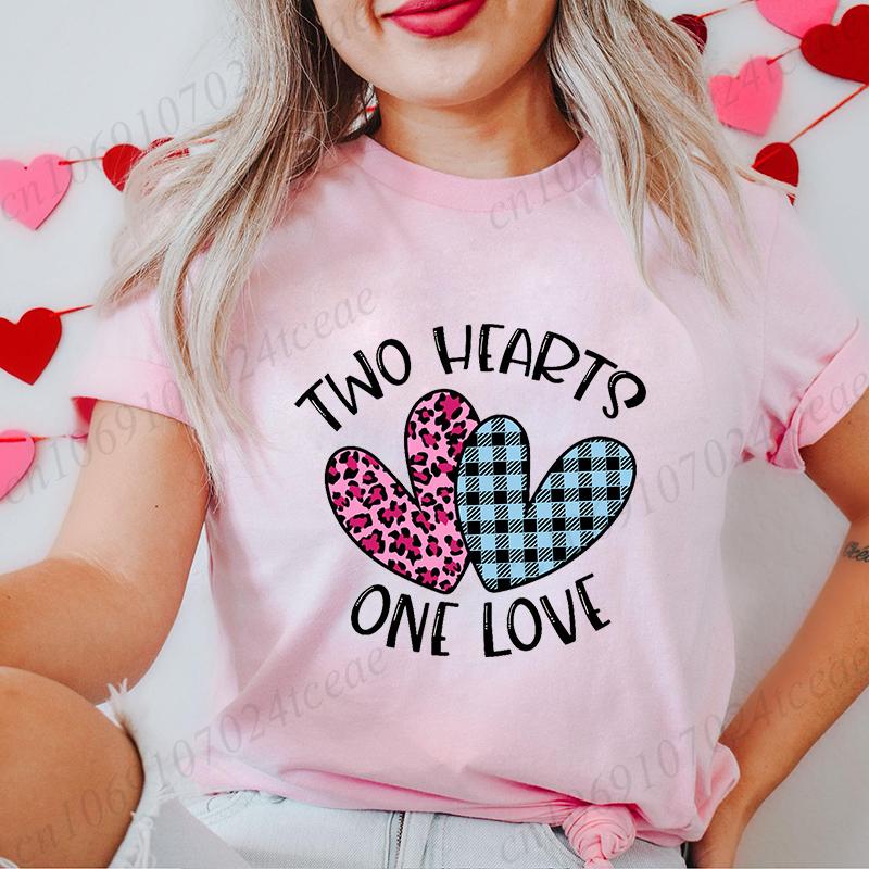 Women's T-Shirts Clothing Valentine Leopard Love Heart Print Tees Breathable Tshirt Loose T-Shirts Harajuku Casual Short Sleeve