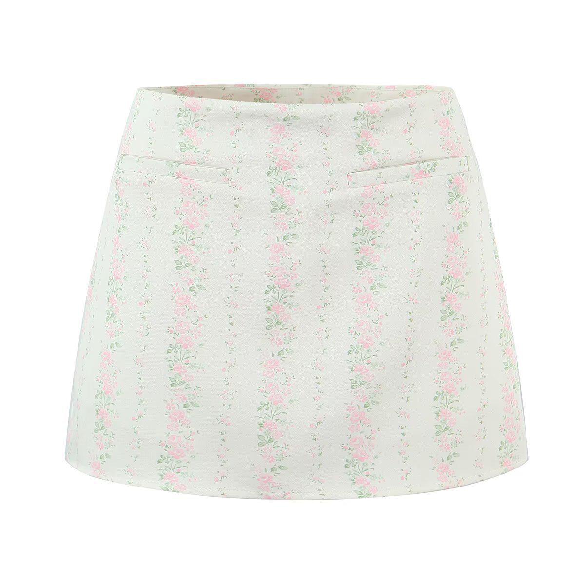 Сладкий цветочный французский костюм 2026: Топ на шнуровке и юбка с высокой талией Small